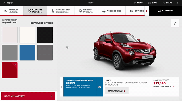 configurator feature price and offer toggle interaction