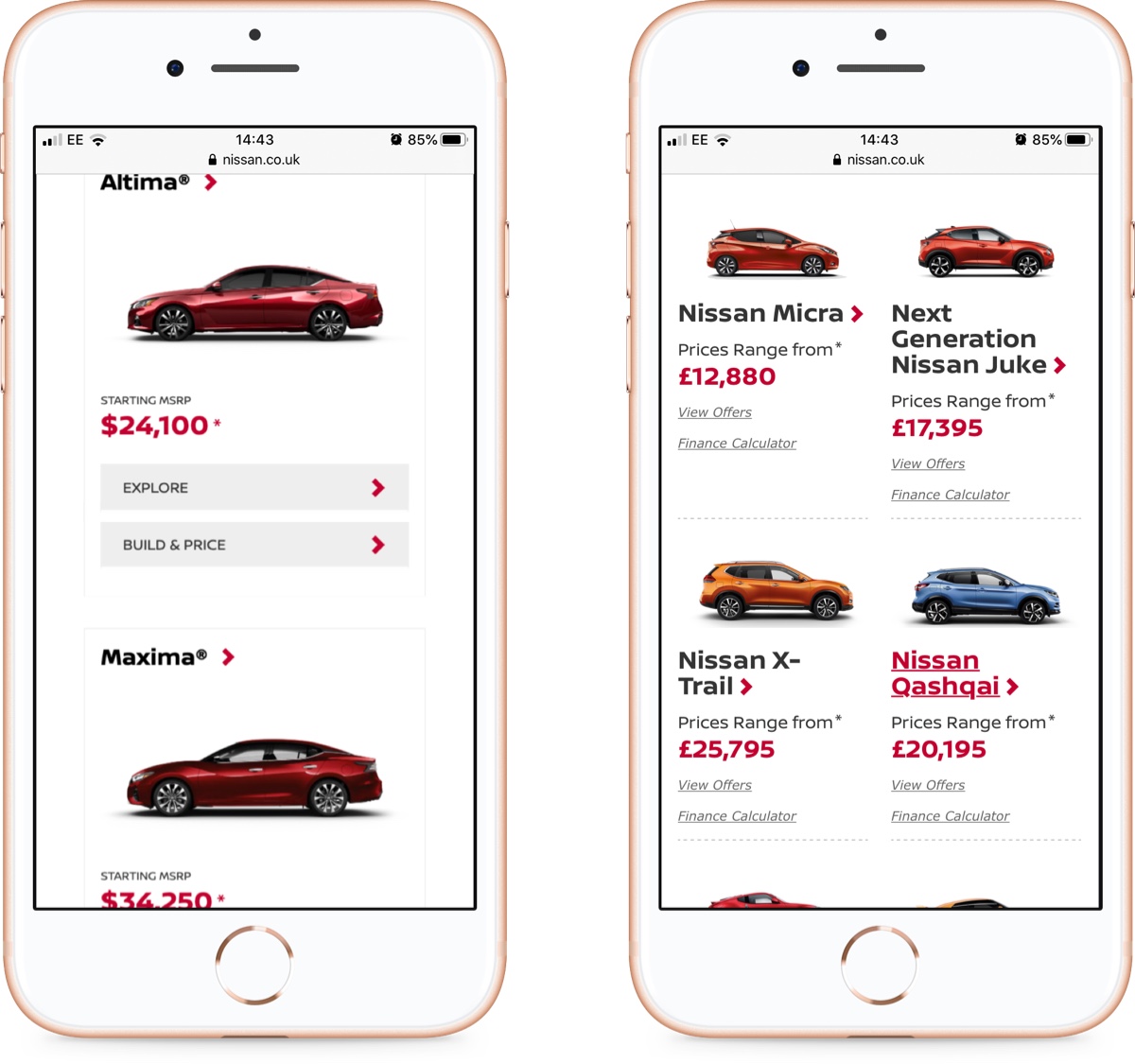 1-column and 2-column layout designs on mobile