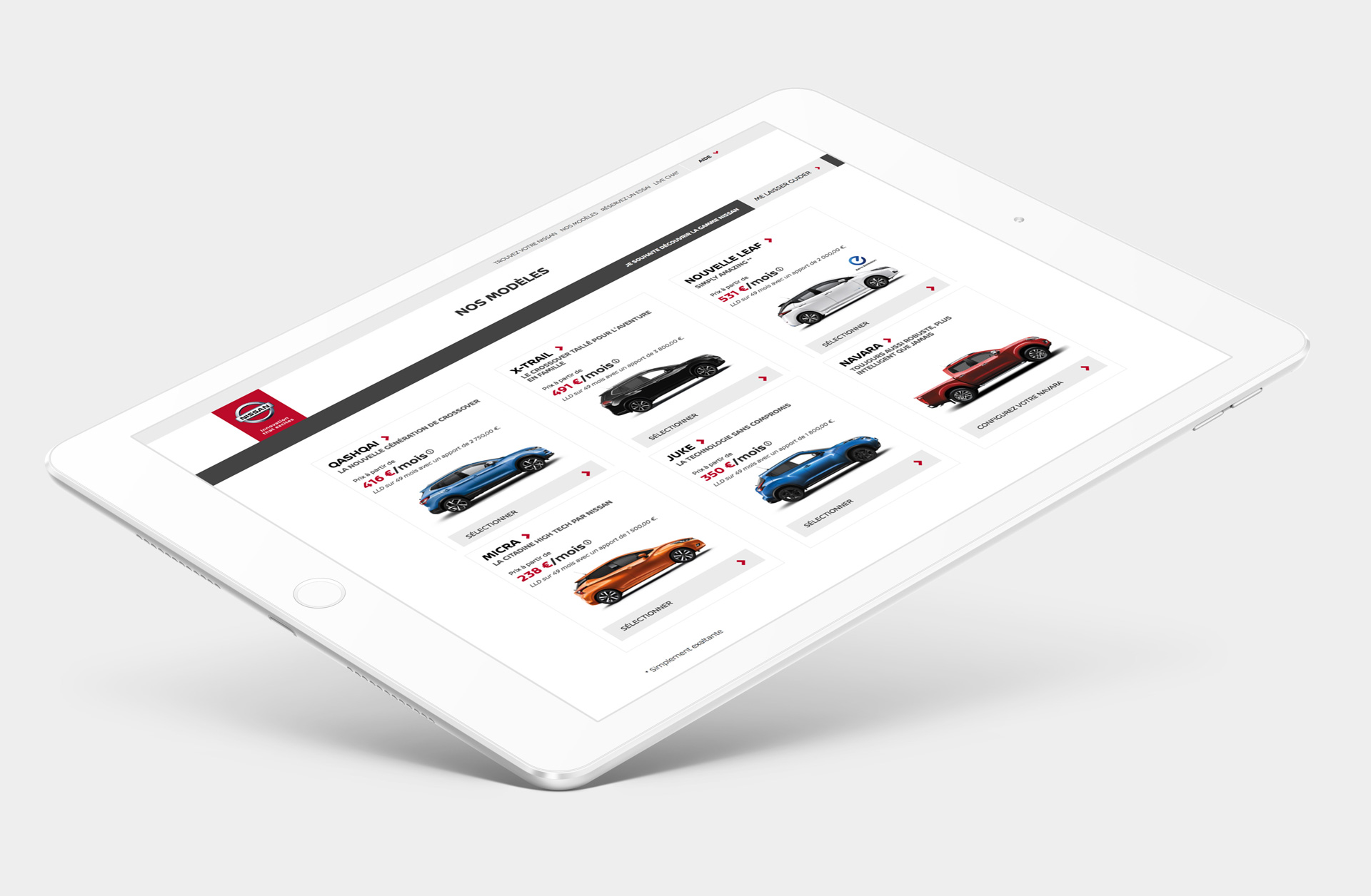 model selector feature displayed on tablet